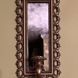 Vintage 1972  MCM Homco Ornate Gold Smoke Mirror Wall Sconce Candle Holder 20”