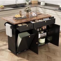 Rolling 60” Kitchen Island with Storage