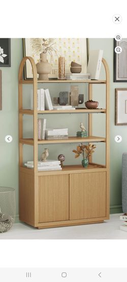 Beautiful Fluted 3-Shelf Bookcase with Storage Cabinet