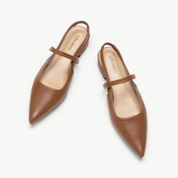 C.Paravano Women's Slingback Flats | Pointed Toe Flats | Women's Slingback Leather Dress Shoes (Size 8.5, Brown Flats)