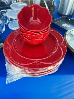 Princess house set de 4 Platos Ruby grandes y 4 mini bowls