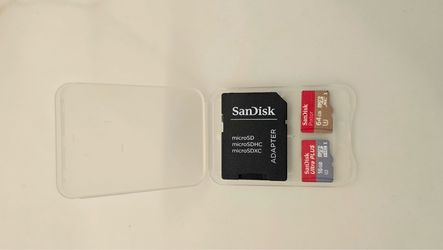 SanDisk 64GB Pixtor and 16GB Ultra PLUS MicroSD Cards with Adapter