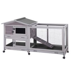 Aivituvin-AIR19 Indoor Outdoor Rabbit Hutch | Bunny Cage (Inner Space 9.6ft²) - One Run Rabbit Hutch-Gray