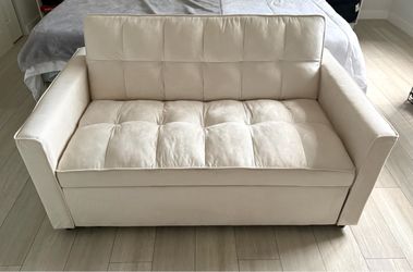 Cream Velvet Pull-Out Sleeper Loveseat