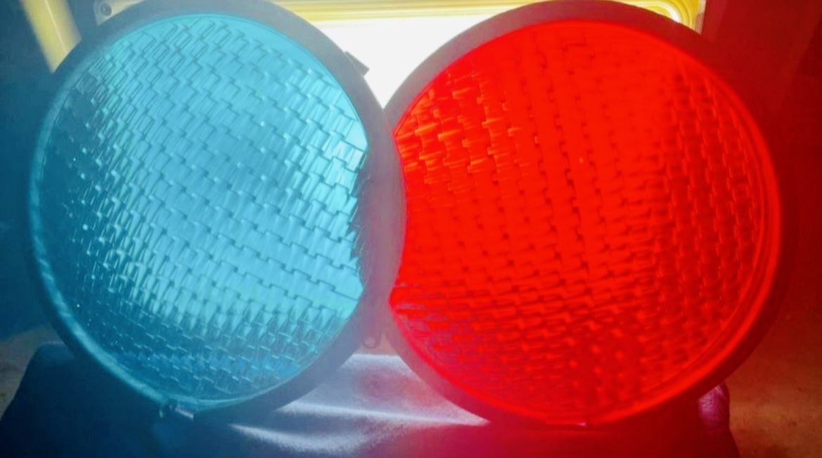 Vintage 1965 Original Marbelite 8" Glass Red & Green Traffic Signal Light