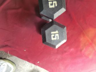 SET OF  15s. DUMBBELLS  TOTAL 30LBs
11525 S HALSTED DUNKIN DONUTS 
25$  CASH ONLY AS IS