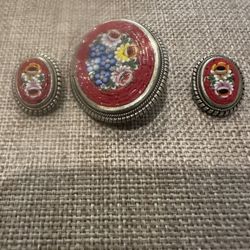 Vintage Brooch & Earrings Set Stamped Italy $35