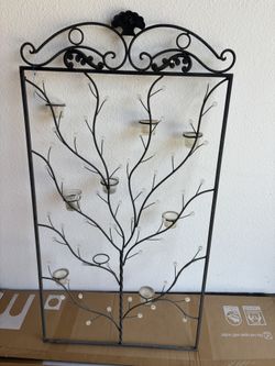 🕯️ Wrought Iron Wall-Mount Candleholder Tree – Scrollwork + Votive Magic ✨