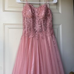 By&By strapless peach lace corset Prom dress