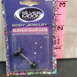 @CHV.  SILVER MOON BODY JEWELRY BELLY BUTTON NAVEL RING BLACK LIGHT STAR AND MOON