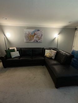 Premium Dark Brown Leather Sectional Couch – Excellent Condition