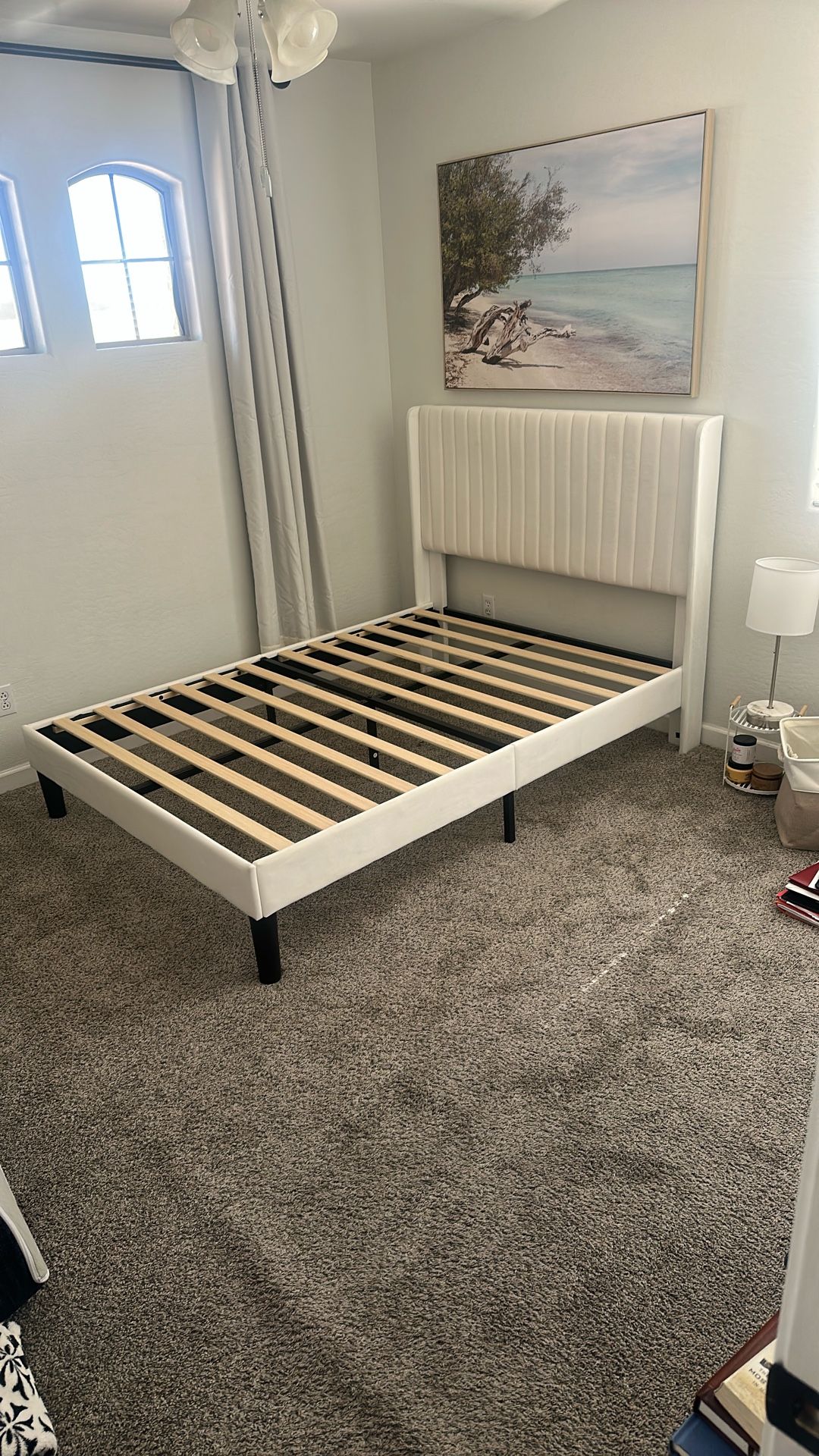 Full Size Bed Frame White Upholstered
