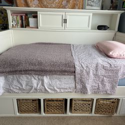 Used White daybed w/ shelves and cubby storage