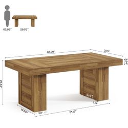 63'' Farmhouse Dining Table, Natural Oak