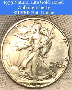 RARE NATURAL 1939  LITE GOLD TONED SILVER WALKING LIBERTY HALF DOLLAR