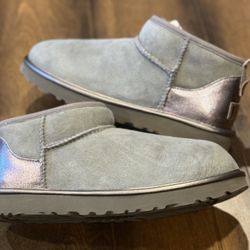 UGG CLASSIC ULTRA MINI SHINE CHARCOAL boots NWOT