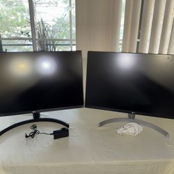 2 LG 27 Inch Full HD IPS LED Monitors w/Radeon FreeSync 1 x D-Sub & & Dual HDMI Ports in good working condition  Model # 27mk60tm b