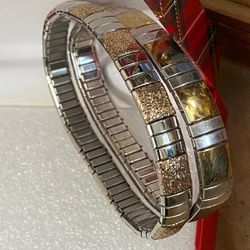 Juego Pulseras Stainless Elástica Adornos Gold Filled 