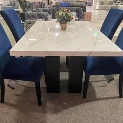 Ashley Top Marble Dining Set Marble Table and 4 Chair 