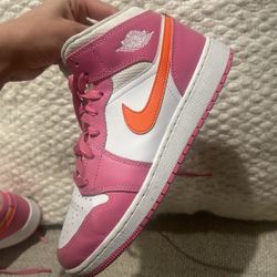 Size 6.5 Youth Nike Air Jordan 1: Mid Pinksicle, Orange, & White Shoes