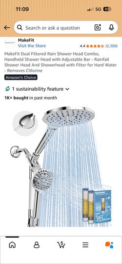 MakeFit Dual Filtered Rain Shower Head Combo, Handheld Shower Head with Adjustable Bar - Rainfall Sh