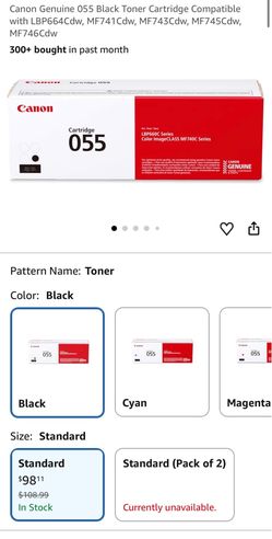 Canon Genuine 055 Black Toner Cartridge Compatible with LBP664Cdw, MF741Cdw, MF743Cdw, MF745Cdw, MF746Cdw