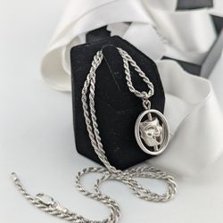 Vintage 925 Silver ROTATING COMEDY -TRAGEDY Drama Masks Pendant and 20"Rope Necklace 