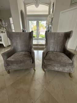 Pair Of Grey / Silver Accent Chairs
