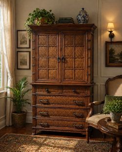 Beautiful Indonesian Made Rattan/Woven Armoire 45”W x 24.5”D x 79”H
