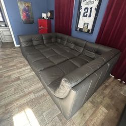 Oversized Modular Leather Sectional Sofa + Ottoman