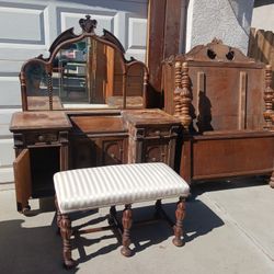 Antique Vanity And 2 XL Twin Bed Frames 
