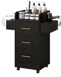 Black Rolling Salon Styling Cart with 3 Drawers