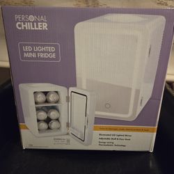 NIB Personal Mini Fridge With Mirrored LED Illuminated 