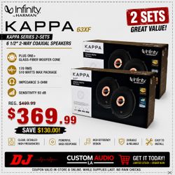 Infinity Car Speakers 2 Sets 6 1/2" 2-Way Coaxial Speaker System 510 Watts Kappa 63XF Package 🚨 Payment Options Available 🚨 No Credit Needed 🚨