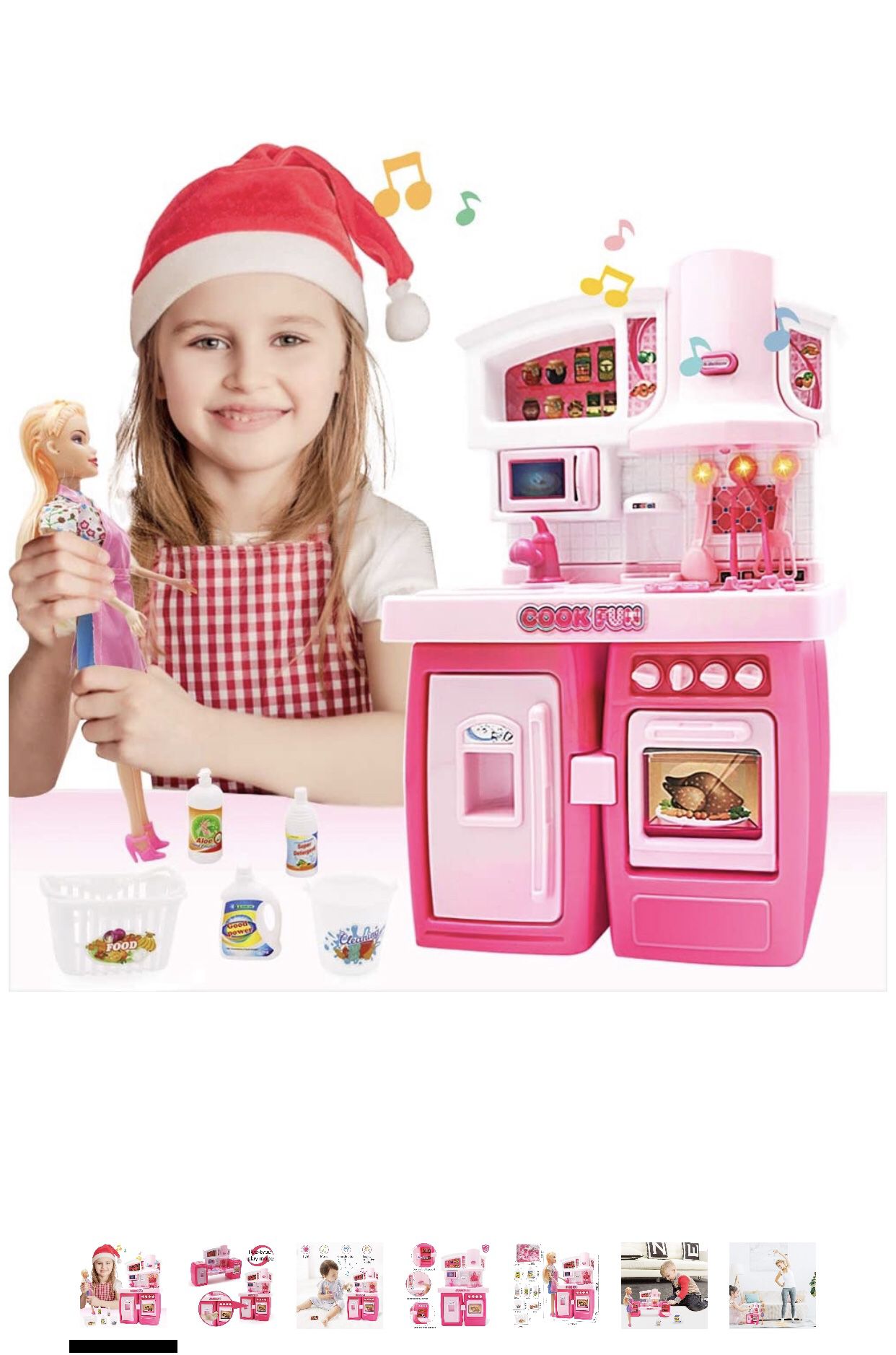 Kitchen Set for Girls Doll House Kitchen Toy Asseccories and Furniture Set with Chef Doll Pull-Out Refrigerator and Microwave Oven Toy Mini Kitchen T