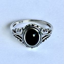 Black Agate 925 Sterling Silver Ring Size 7 