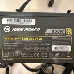 High Power Power Supply 850W 80 plus gold. PC PSU