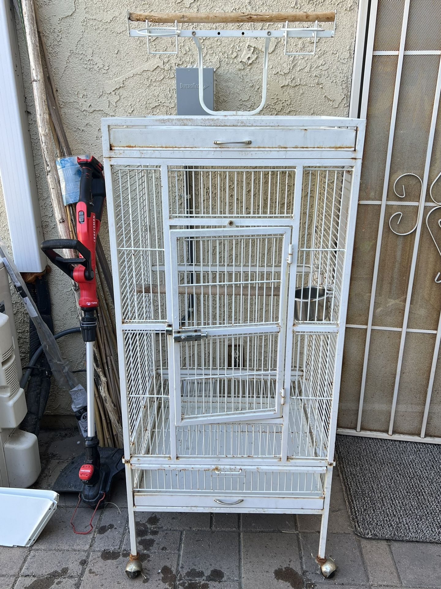 Large White Metal Parrot Cage