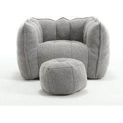 New in Box Bean Bag Chair with Ottoman, Armrest Bean Bag Couch with Memory Foam, Ultra Soft Chenille Bean Bag Chair with Footrest, Modern Lazy Sofa Ch