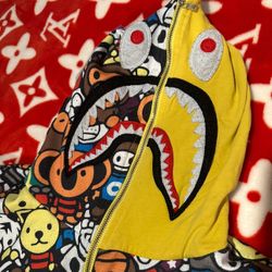 Bape Milo Full Zip Yellow Multicolor Shark Hoodie M