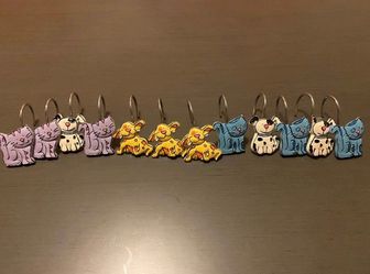 Vintage Set of 12 Painted Animal Shower Curtain Hooks, Multicolor Cats Dogs Cute