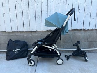 Babyzen YOYO Stroller (Aqua/White Frame) + Ride-Along Board w/ Seat + Travel Bag