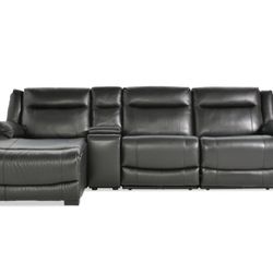 Brand New Black Leather Power Reclining Sectional w/ Console, USB & USB-C Charging