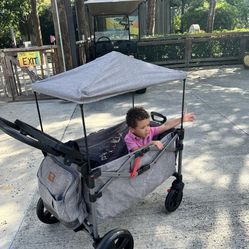 EVER ADVANCED Folding Kids Wagon Stroller w/ Canopy & Snack Tray — Like New
