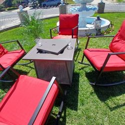 New Patio  Display Fire  Pit  Set .rocking Chairs 