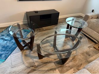 Modern Walnut Glass Coffee Table Set – 3 Piece Matching Set
