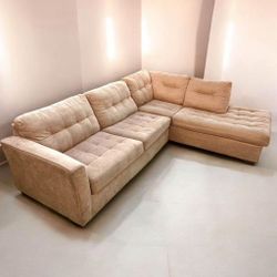 Tan 118" by 88" 2pc Sectional Sofa with Right Arm Facing Chaise