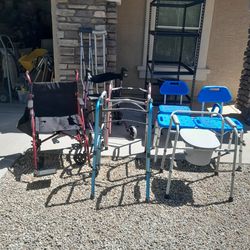 Walkers $17-$25, Pairs Of Crutches $20, Wheelchair Or Shower Transfer Chairs $20-$30 Each And Portable Toilet $25 See All Photos Read Description 