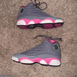 Girls Air Jordan 13 (GS) Cool Grey/Fushion Pink-White