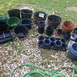 Planters Pots Galore!!! Over 50 multiple size,  small to large! Most are plastic, and some ceramic and clay!  Great Condition $40 for all 